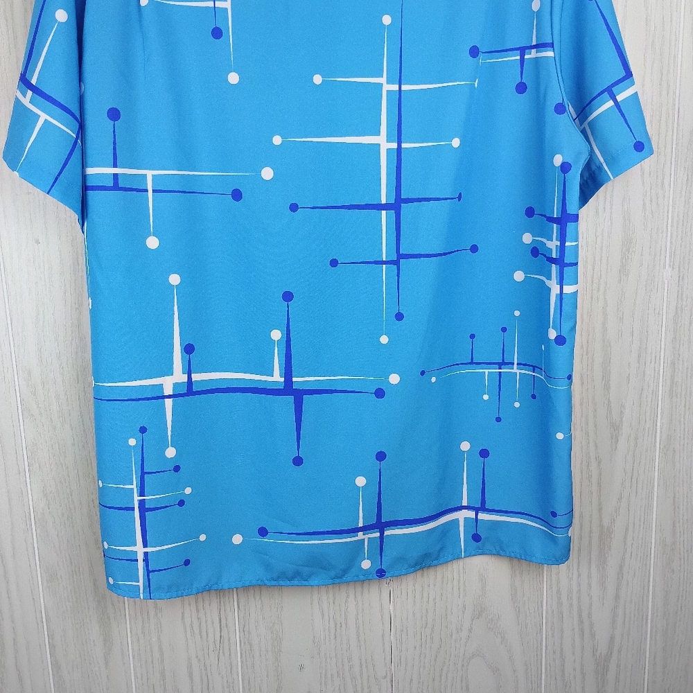 Royaura Hawaiian Blue Lines Pattern XL button down thin beach shirt color - Picture 7 of 13